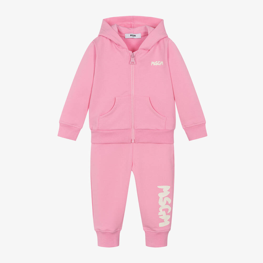 MSGM - Pink Cotton Hooded Tracksuit | Childrensalon