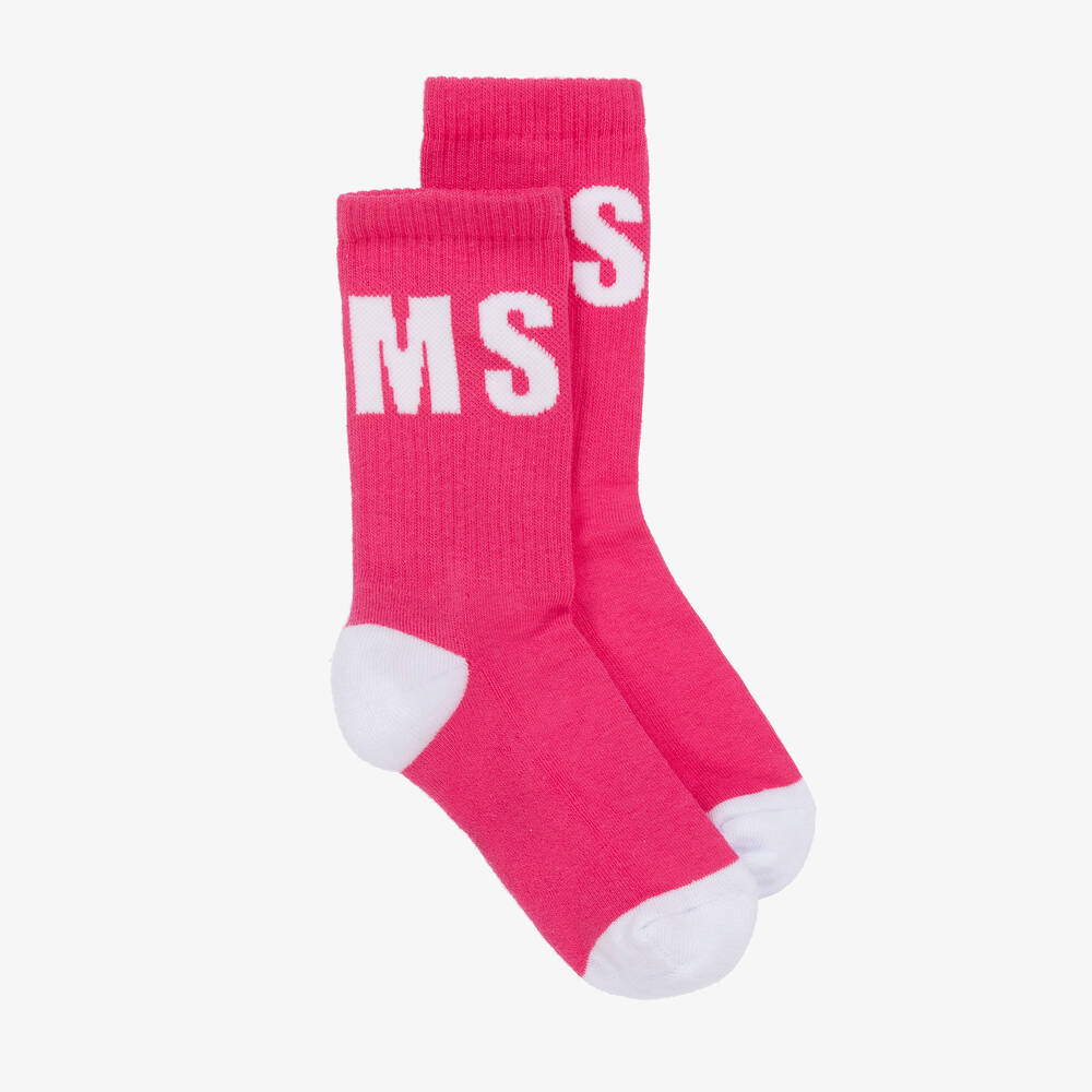 Shop Msgm Girls Pink & White Cotton Ankle Socks