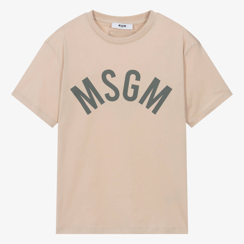 MSGM - Бежевая хлопковая футболка Club Paradiso для подростков | Childrensalon