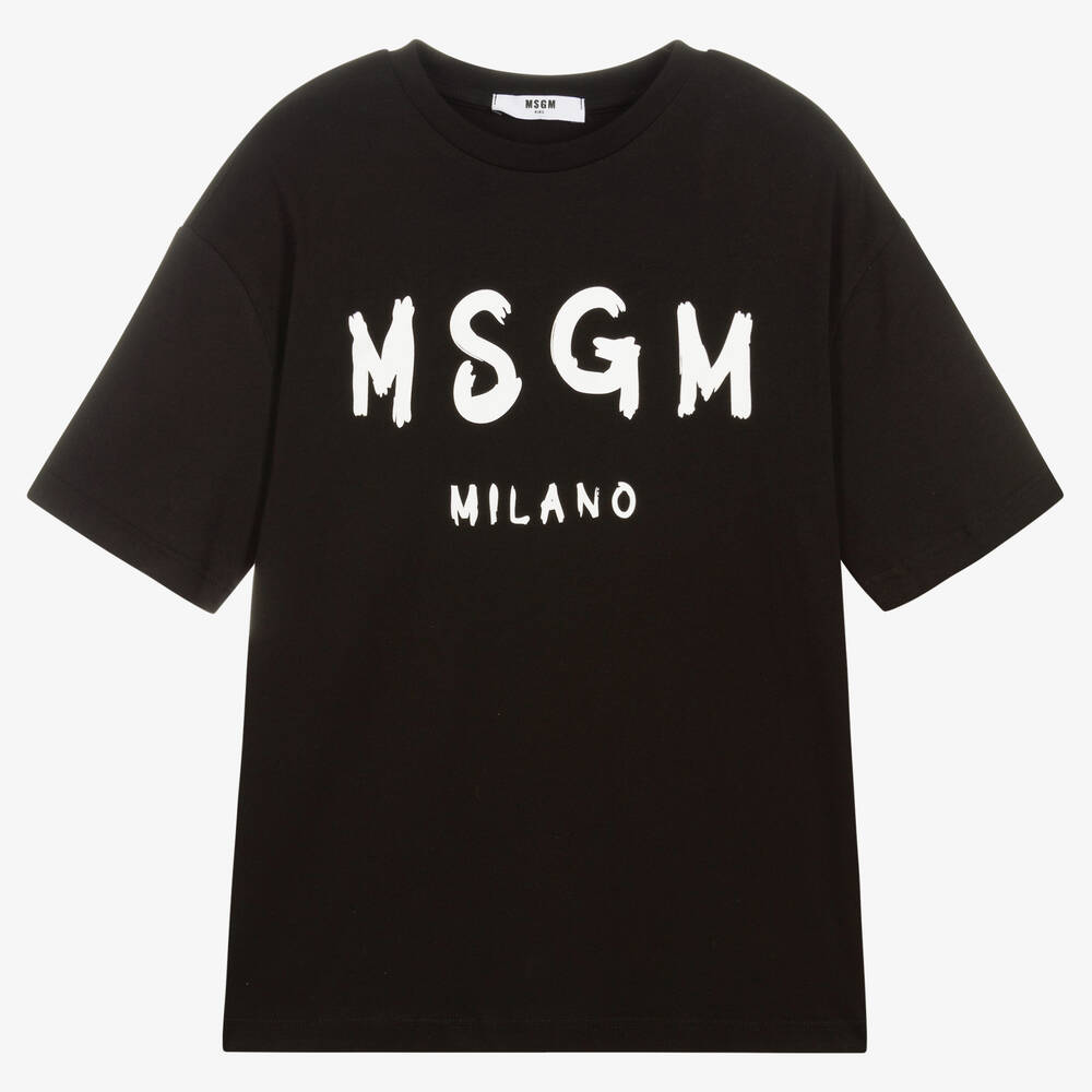 MSGM - Черная футболка из хлопкового джерси для подростков | Childrensalon
