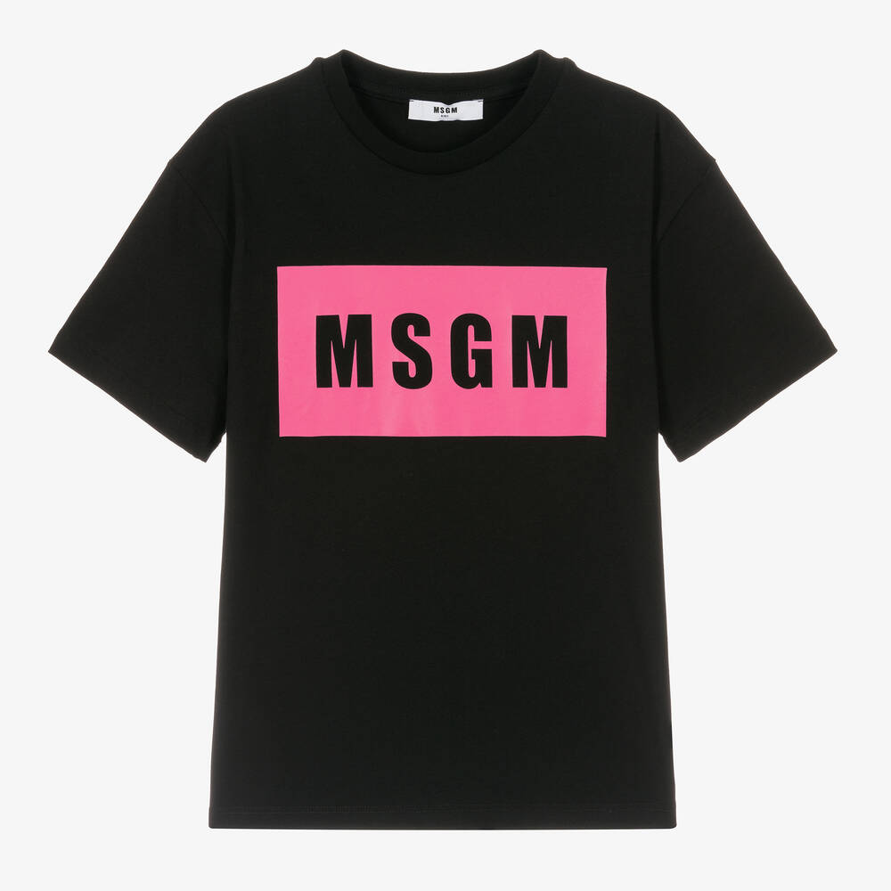 MSGM - تيشيرت قطن لون أسود وزهري تينز | Childrensalon