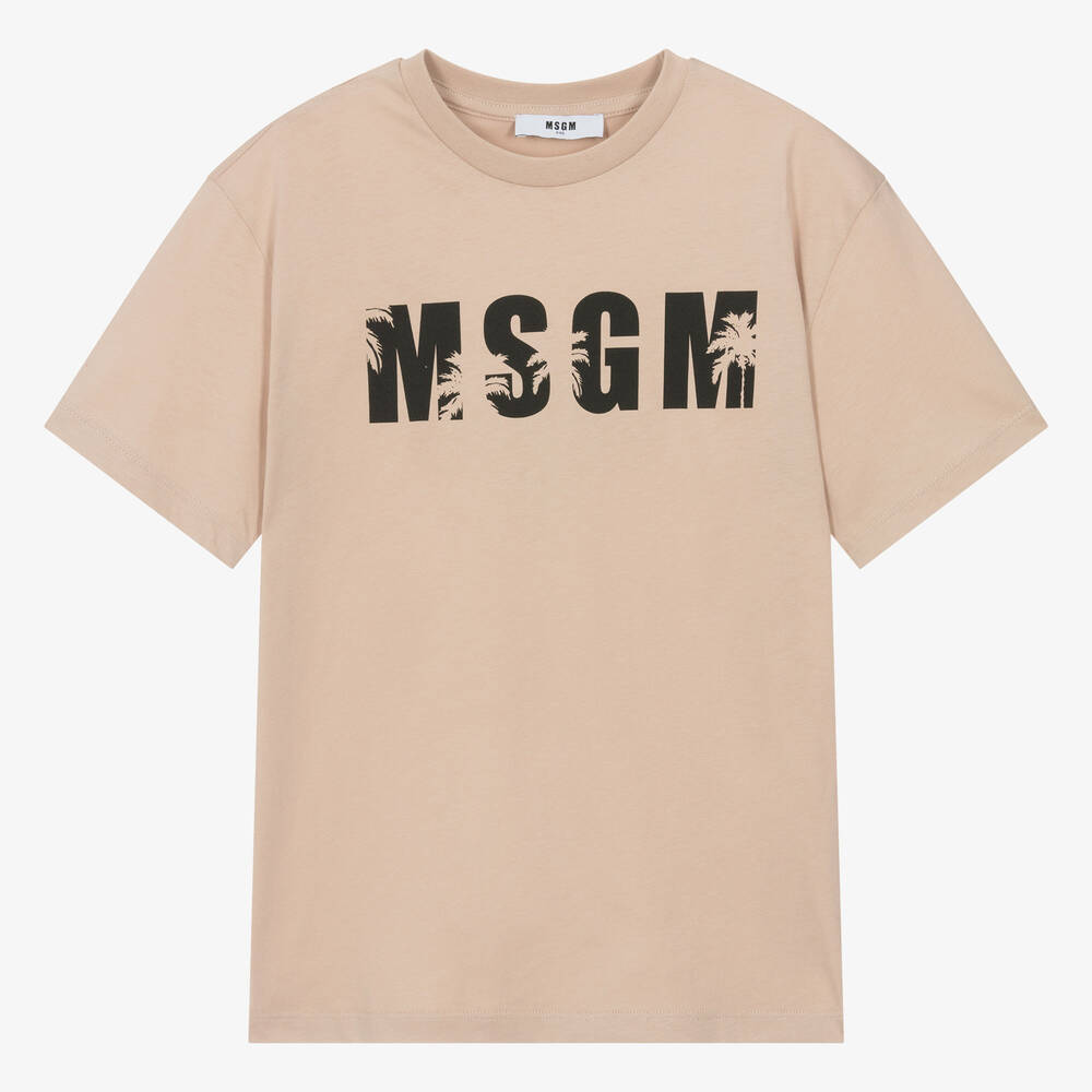 MSGM - Бежевая хлопковая футболка для мальчиков-подростков | Childrensalon