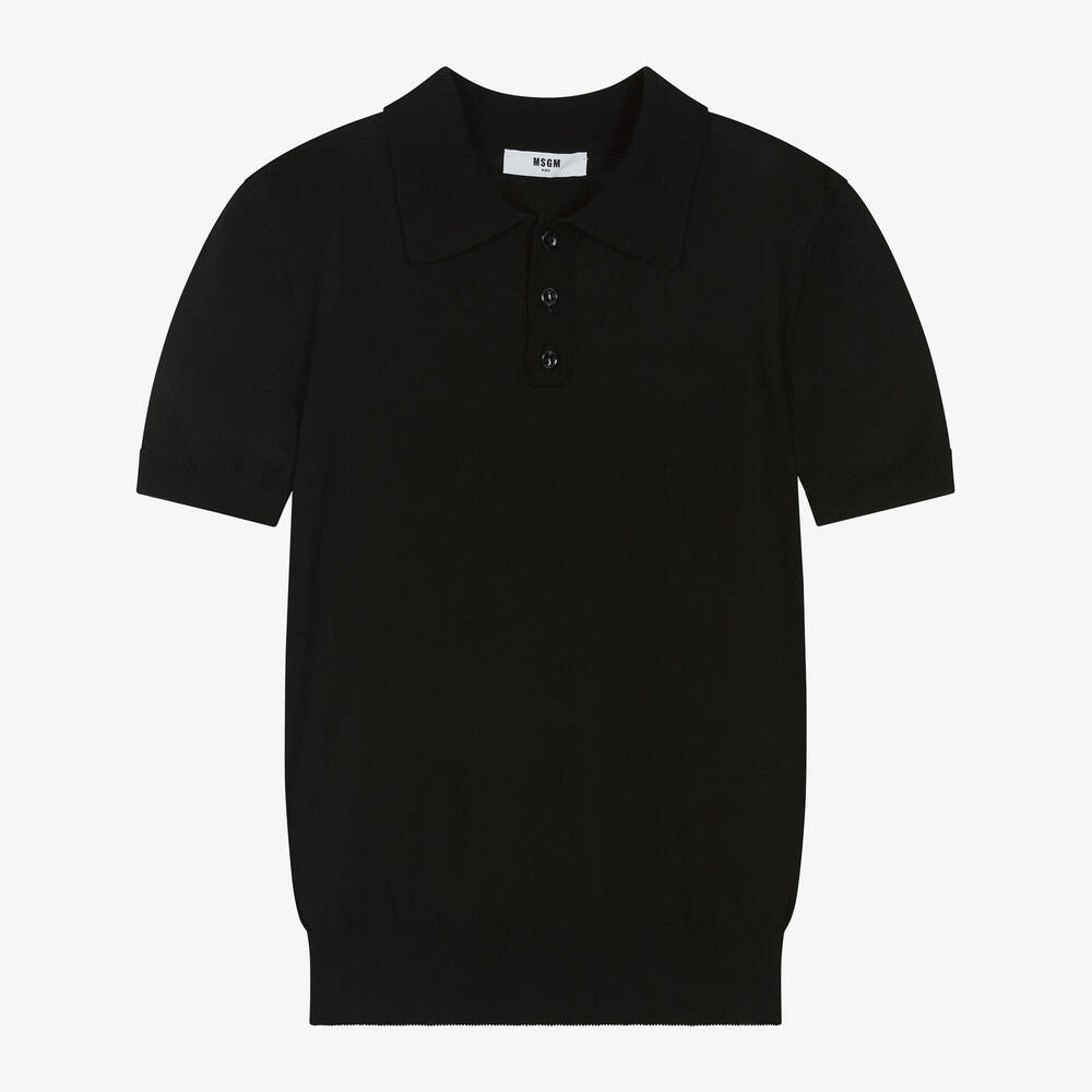 MSGM - Teen Boys Black Cotton Knit Polo Shirt | Childrensalon