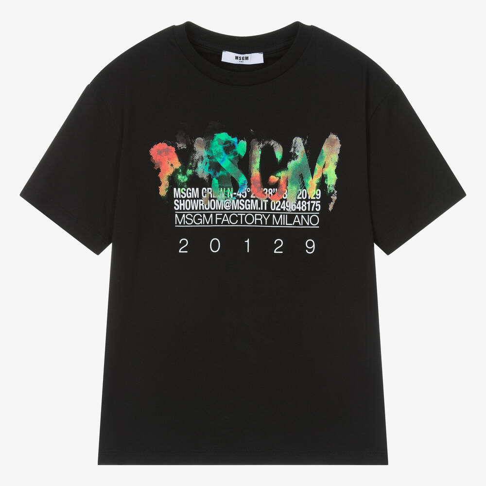 MSGM - Черная хлопковая футболка с брызгами краски для мальчиков-подростков | Childrensalon