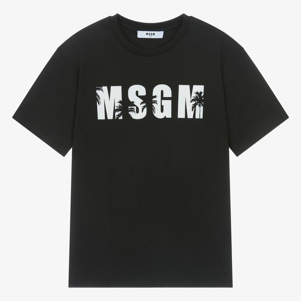 MSGM - Teen Boys Black Cotton Palm Tree T-Shirt | Childrensalon