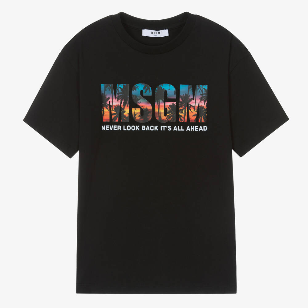 Msgm Teen Boys Black Sunrise Graphic T-shirt