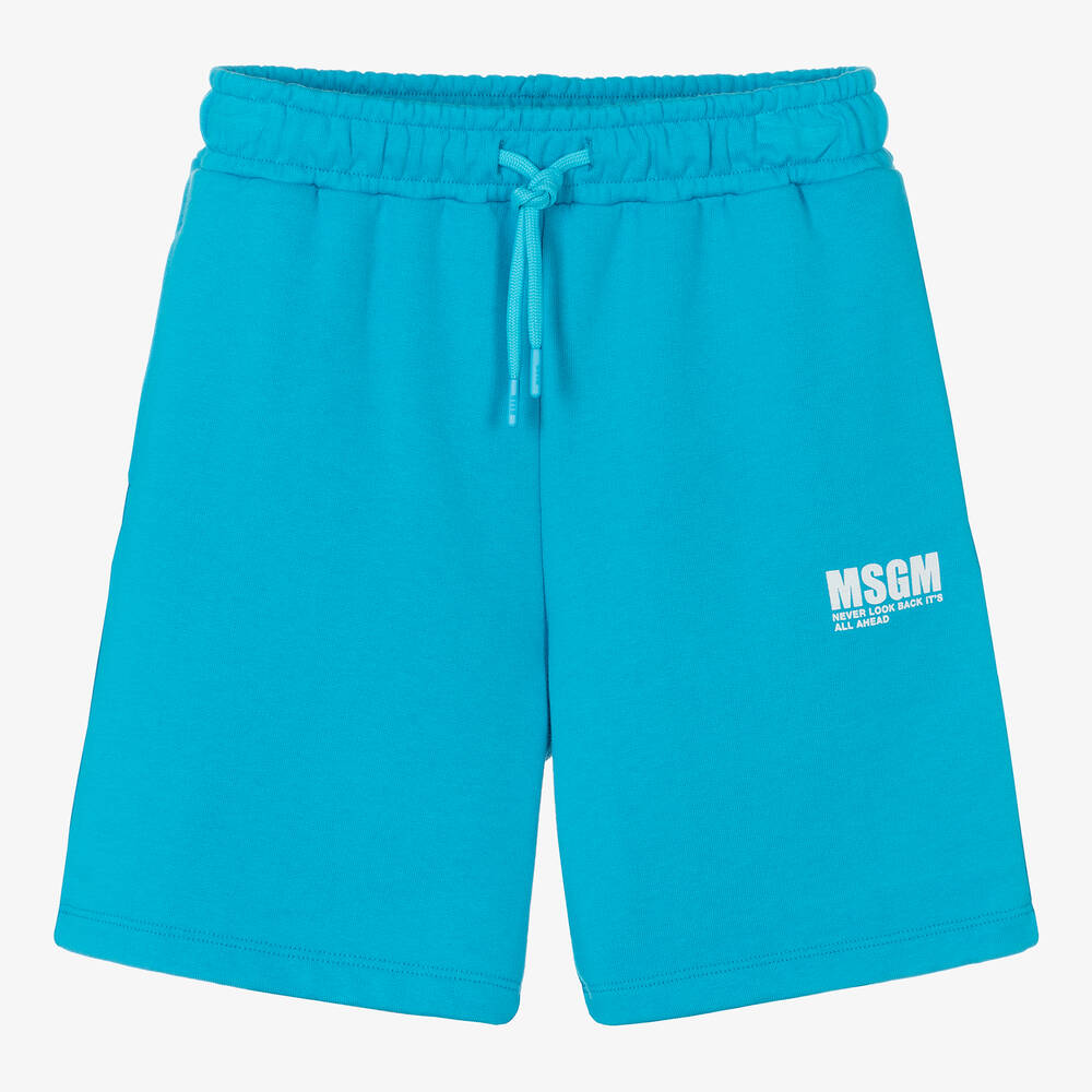 MSGM - Teen Boys Blue Cotton Slogan Shorts | Childrensalon