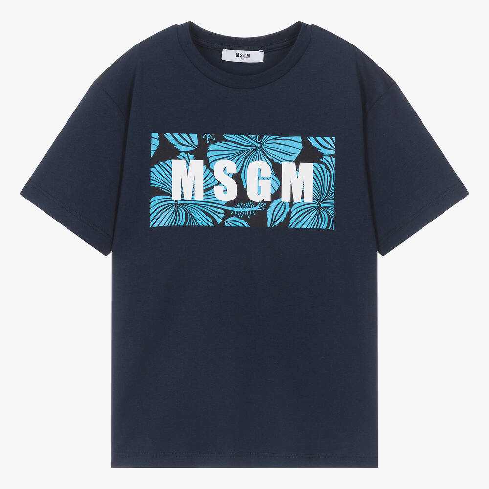 MSGM - Teen Boys Blue Cotton T-shirt | Childrensalon