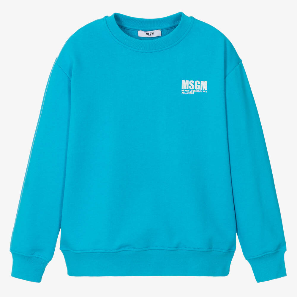Msgm Teen Boys Blue Slogan Sweatshirt