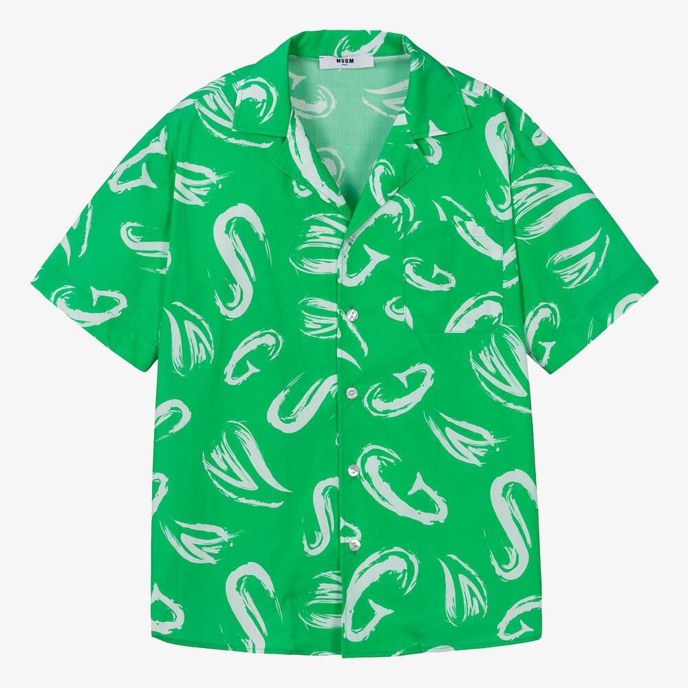 MSGM - Teen Boys Green Brushed Letter Shirt | Childrensalon