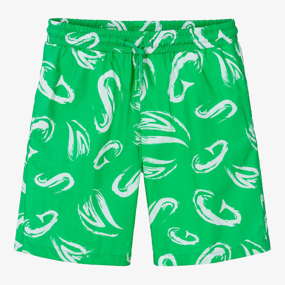 Msgm Teen Boys Green Brushed Letter Shorts