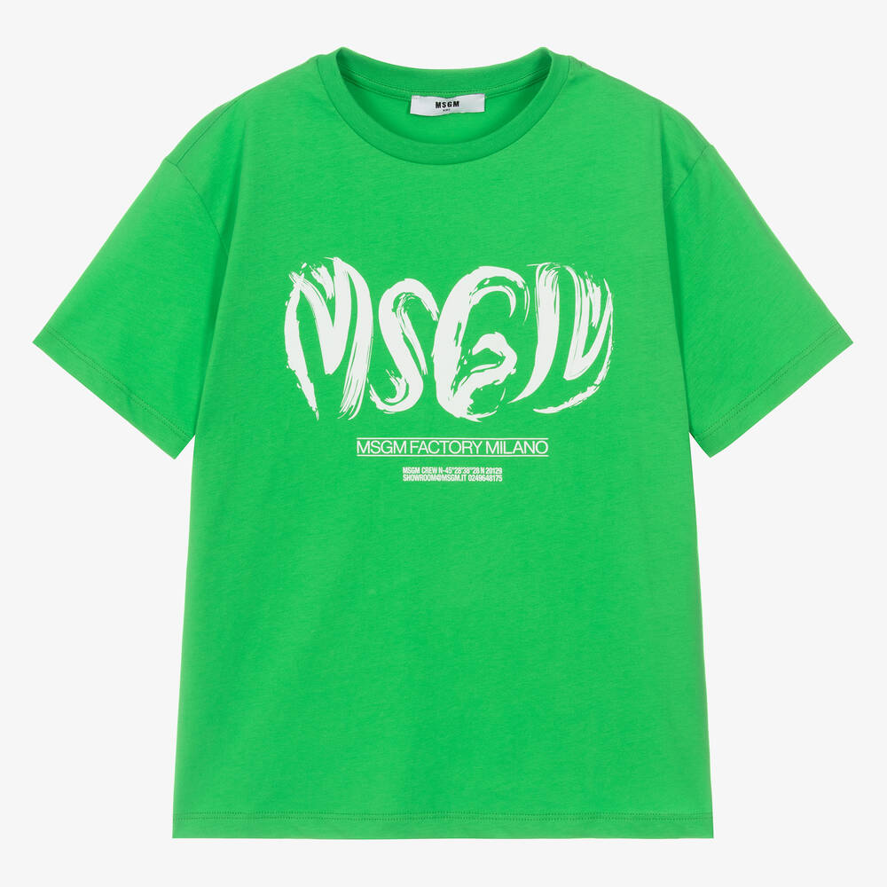 MSGM - Teen Boys Green Cotton T-Shirt | Childrensalon