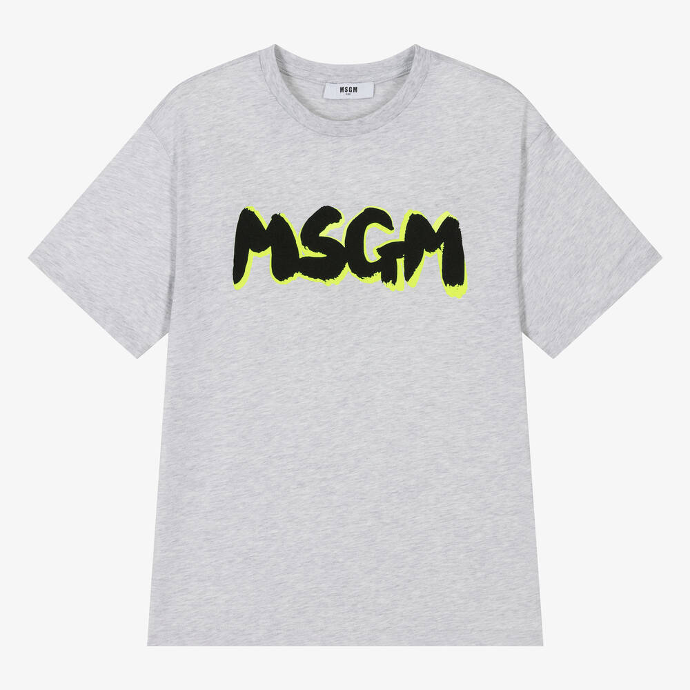MSGM - Серая футболка из меланжевого хлопка для мальчиков-подростков | Childrensalon