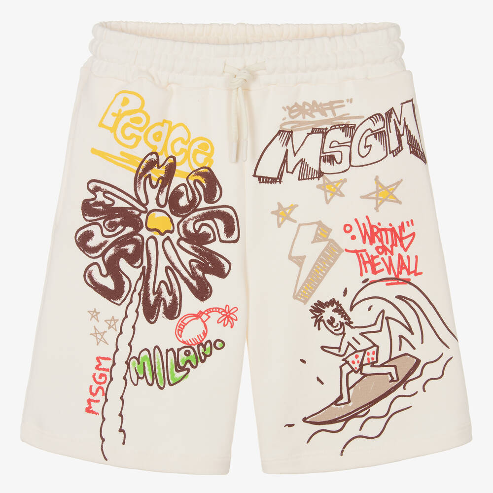 MSGM - Teen Boys Ivory Graffiti Print Shorts | Childrensalon