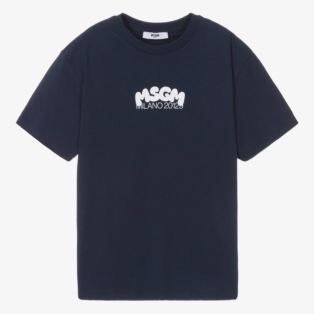 MSGM - Teen Boys Navy Blue Crew Neck T-Shirt | Childrensalon