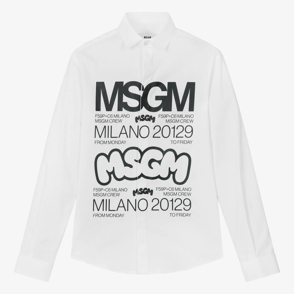Msgm Teen Boys White Cotton Shirt
