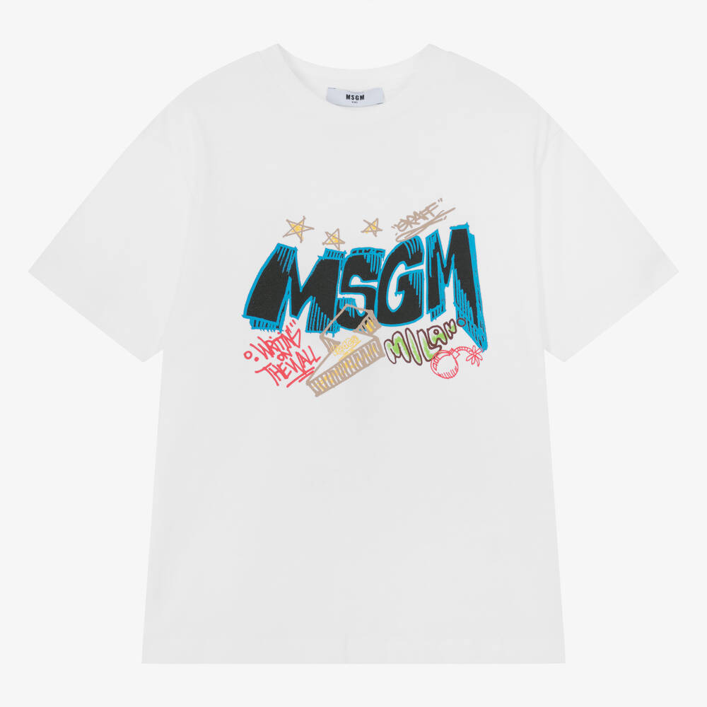 MSGM - Teen Boys White Cotton T-Shirt | Childrensalon