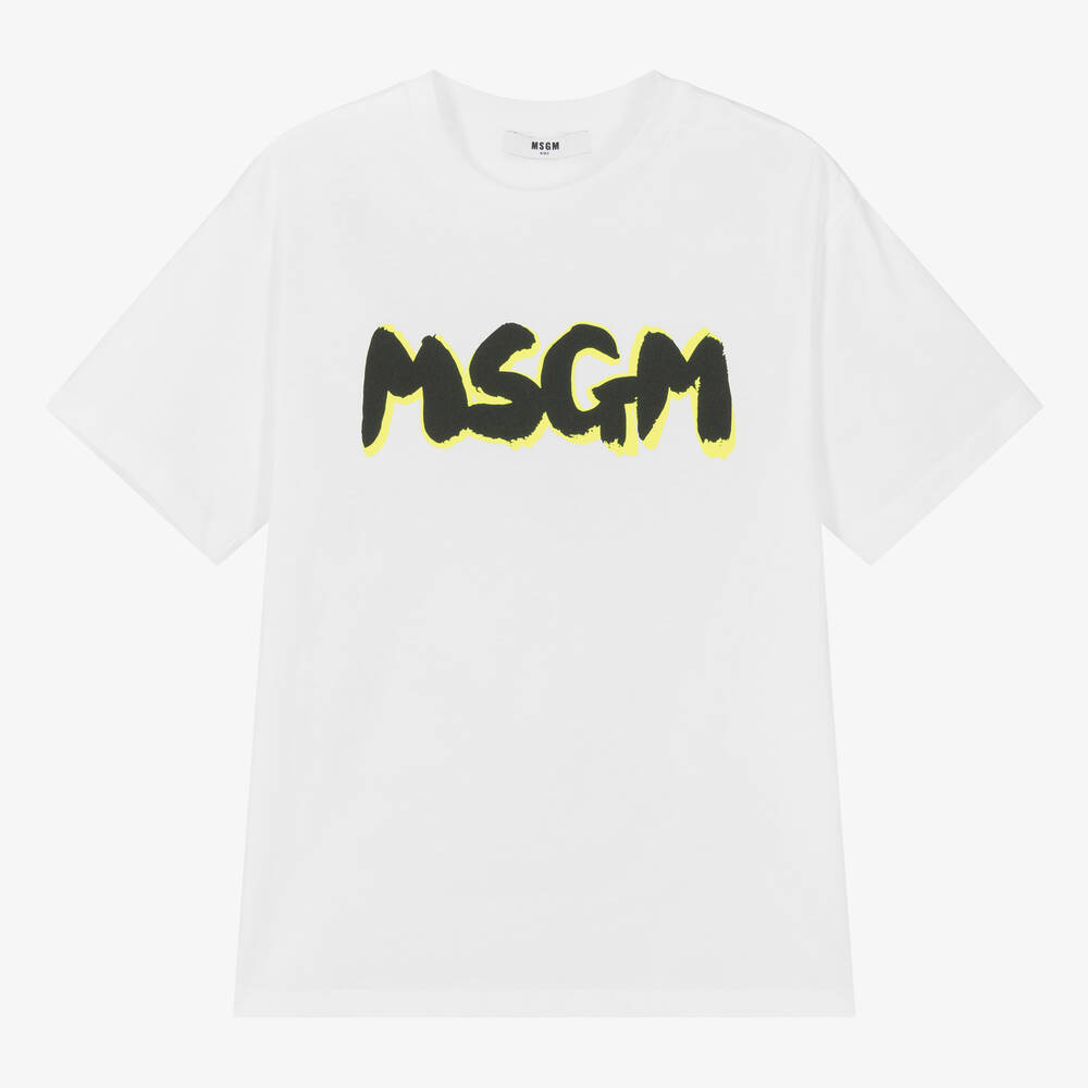 MSGM - Teen Boys White Cotton T-Shirt | Childrensalon