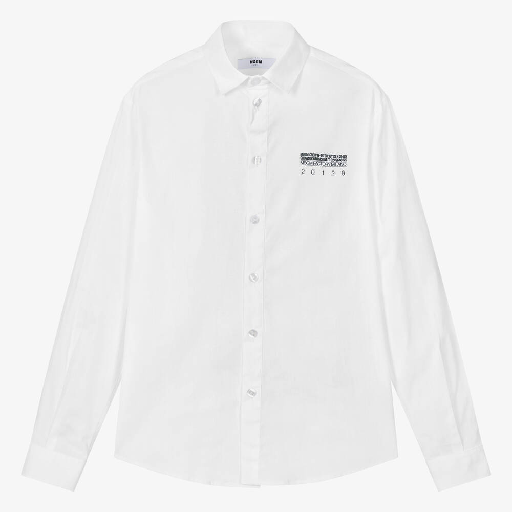 MSGM - قميص قطن بوبلين لون أبيض للمراهقين | Childrensalon