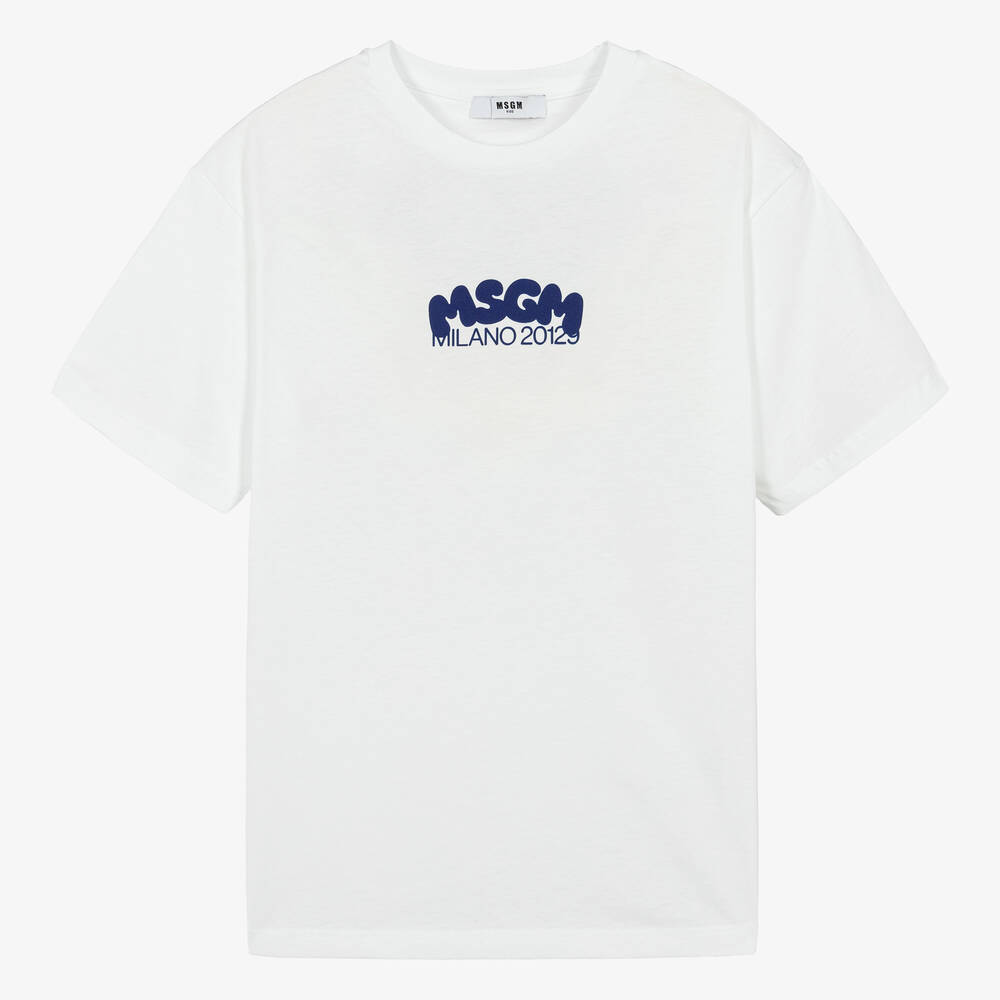 MSGM - Teen Boys White Crew Neck T-Shirt | Childrensalon