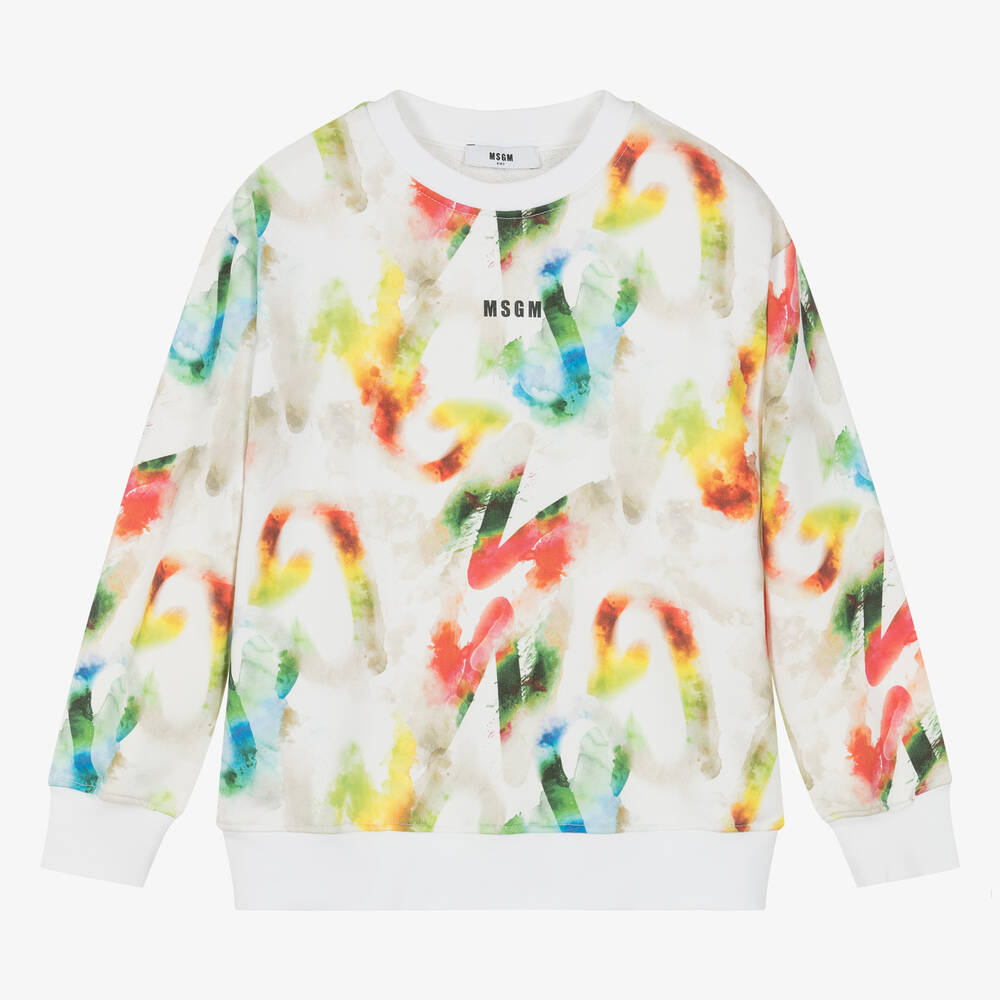Shop Msgm Teen Boys White Watercolour Sweatshirt