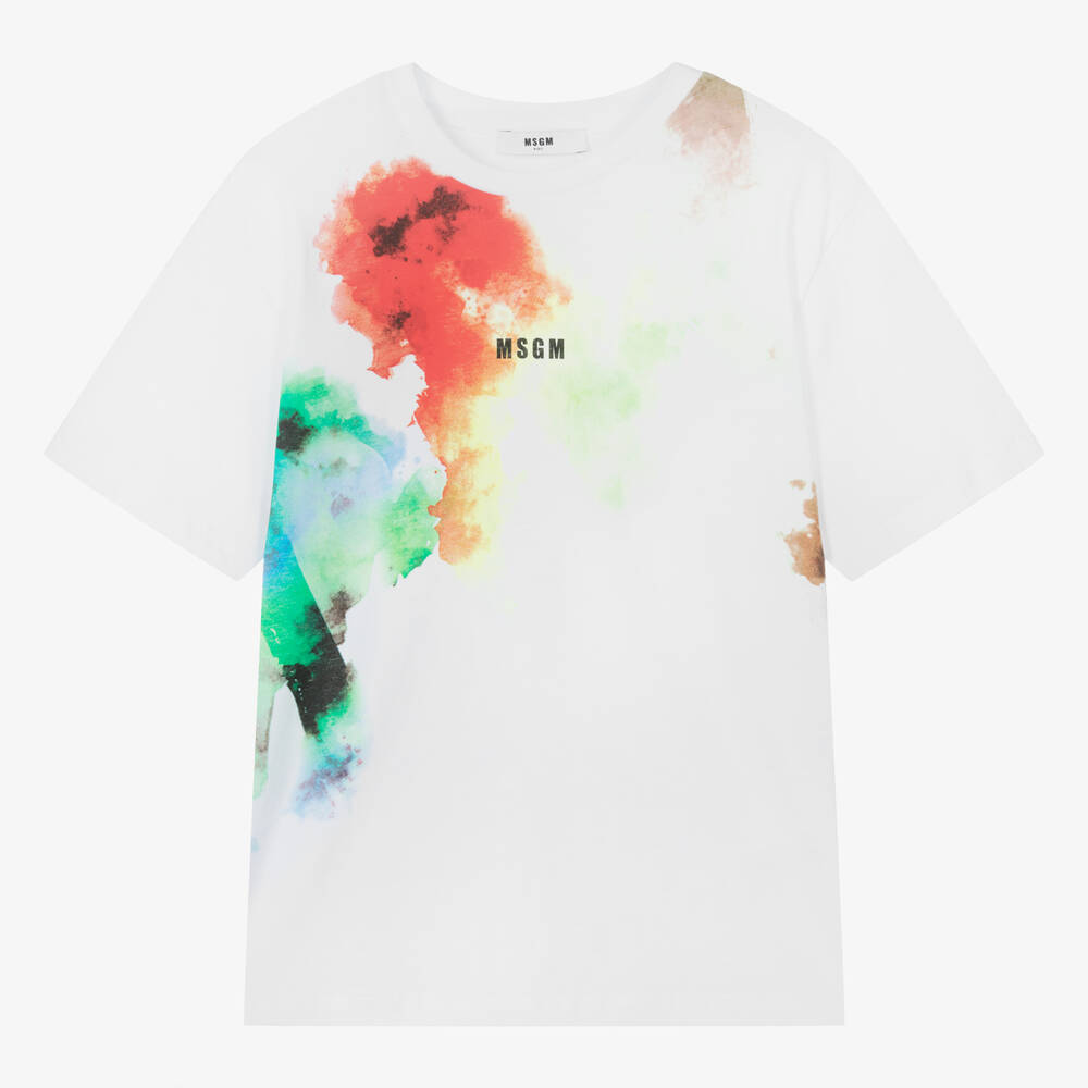 Msgm Teen Boys White Watercolour T-shirt