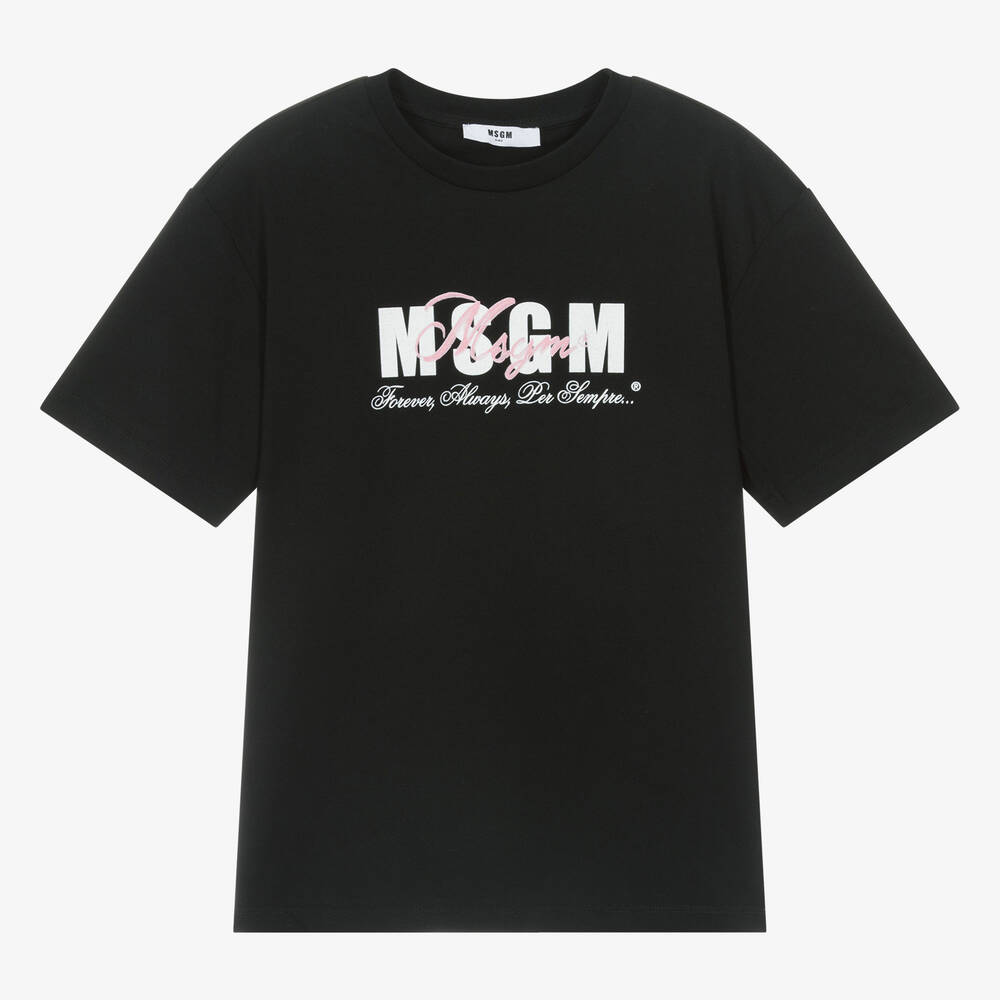 MSGM - Черная футболка из хлопкового джерси для девочек-подростков | Childrensalon