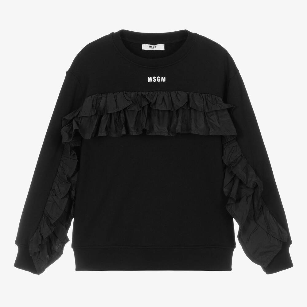Msgm Teen Girls Black Cotton Ruffle Sweatshirt