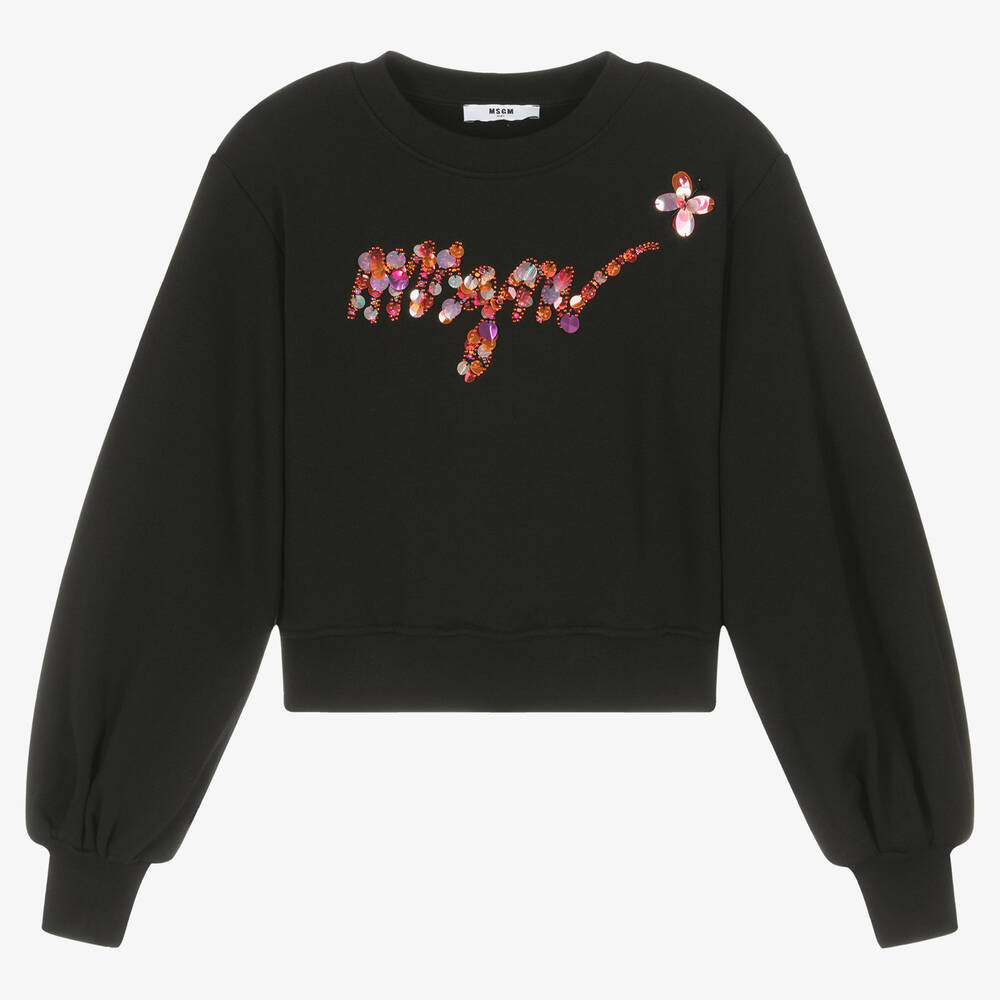 Msgm Teen Girls Black Cotton Sequin Sweatshirt