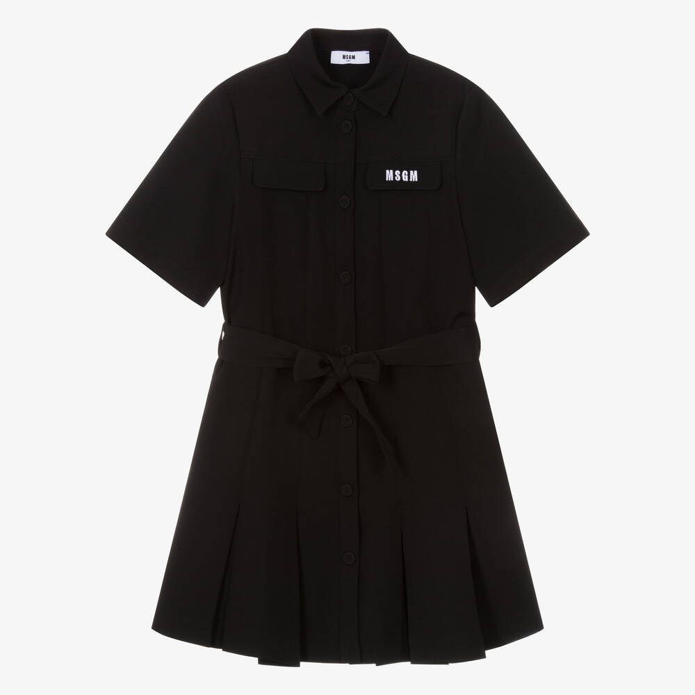 MSGM - Robe-chemise noire en crêpe ado | Childrensalon