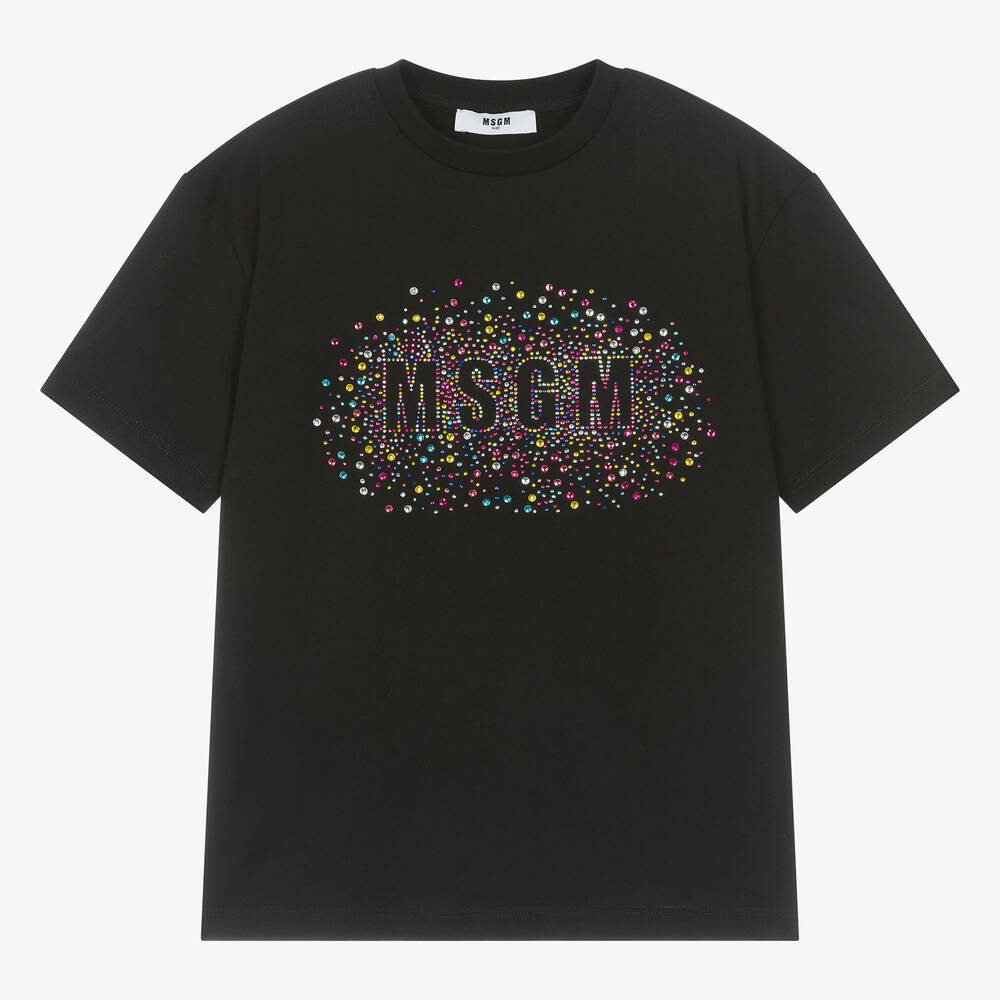 MSGM - Teen Girls Black Diamanté T-Shirt | Childrensalon