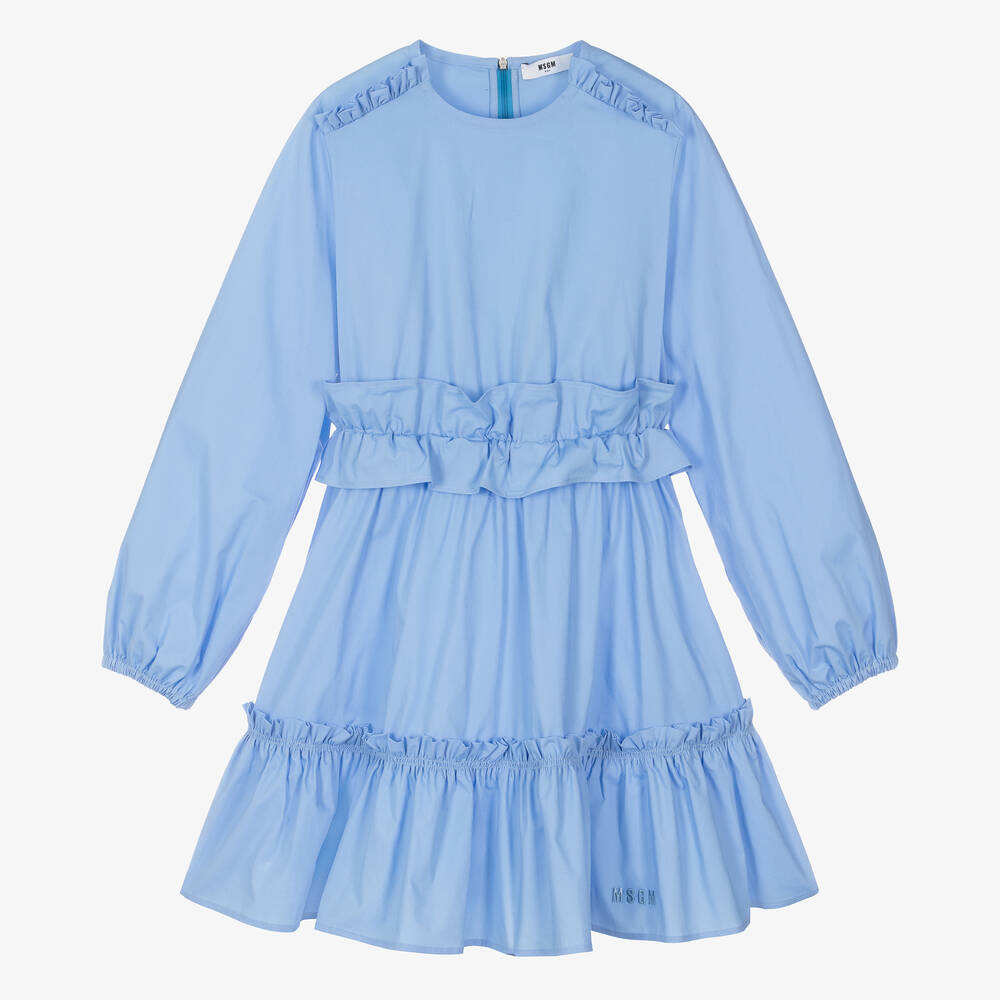 Msgm Teen Girls Blue Cotton Poplin Dress