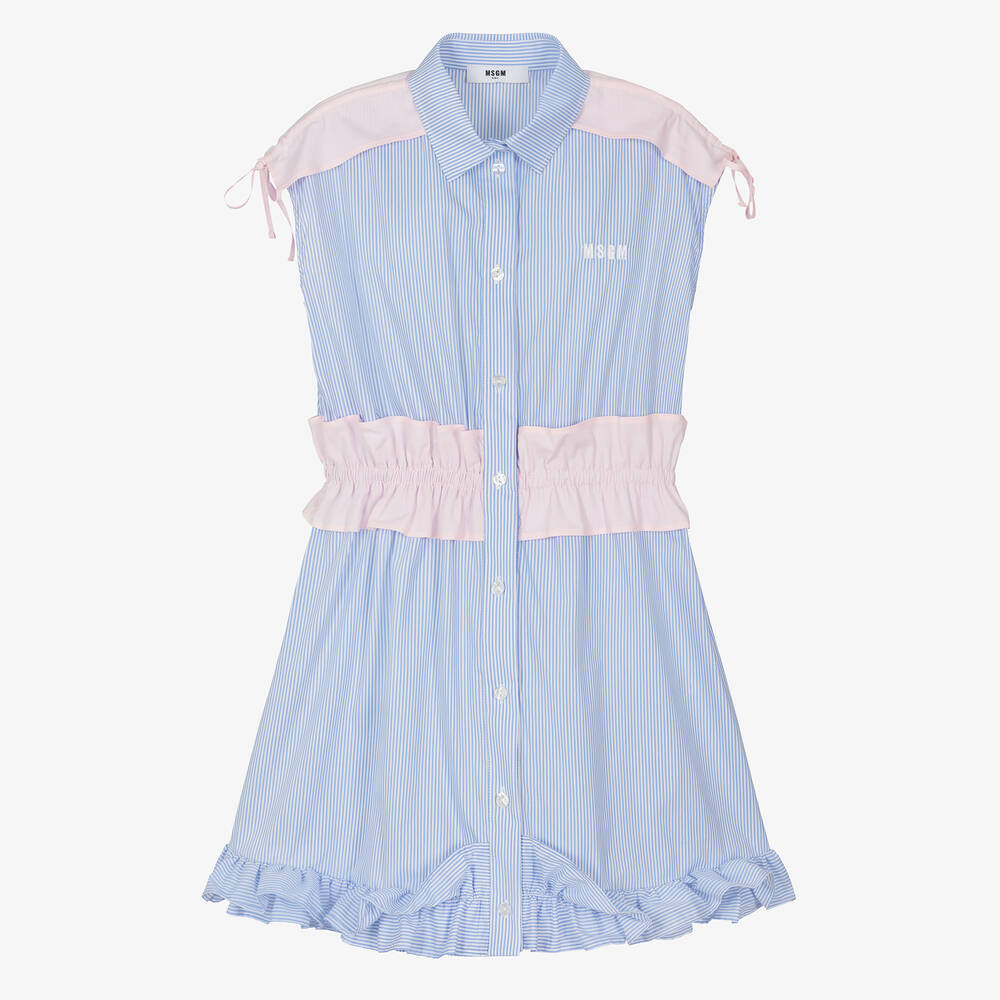 MSGM - Teen Girls Blue Striped Cotton Dress | Childrensalon
