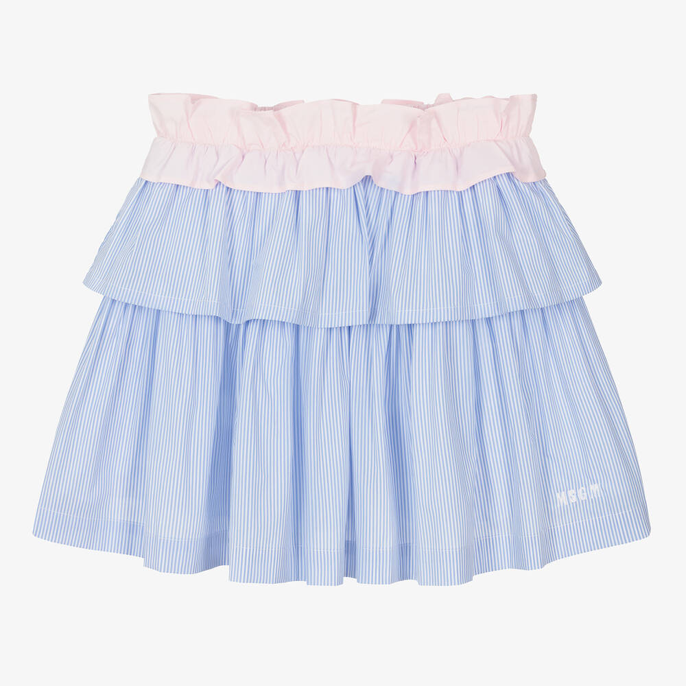 Shop Msgm Teen Girls Blue Striped Cotton Skirt