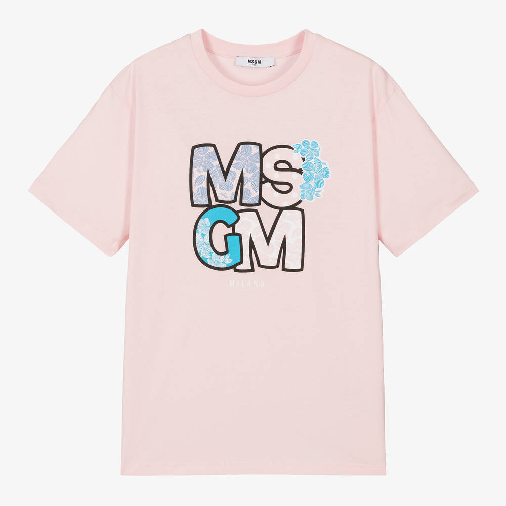MSGM - Teen Girls Pale Pink Cotton T-Shirt | Childrensalon