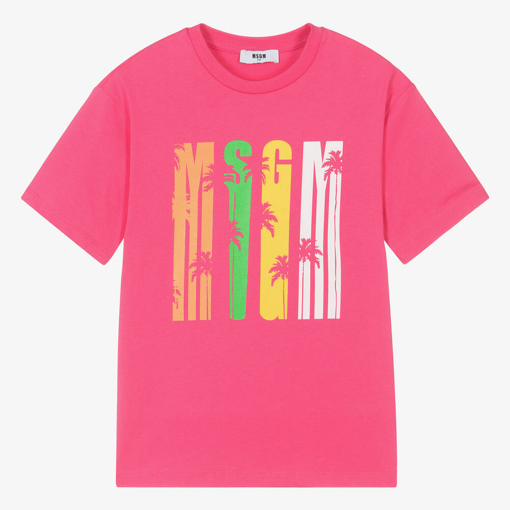 Msgm Teen Girls Pink Cotton Palm Tree T-shirt