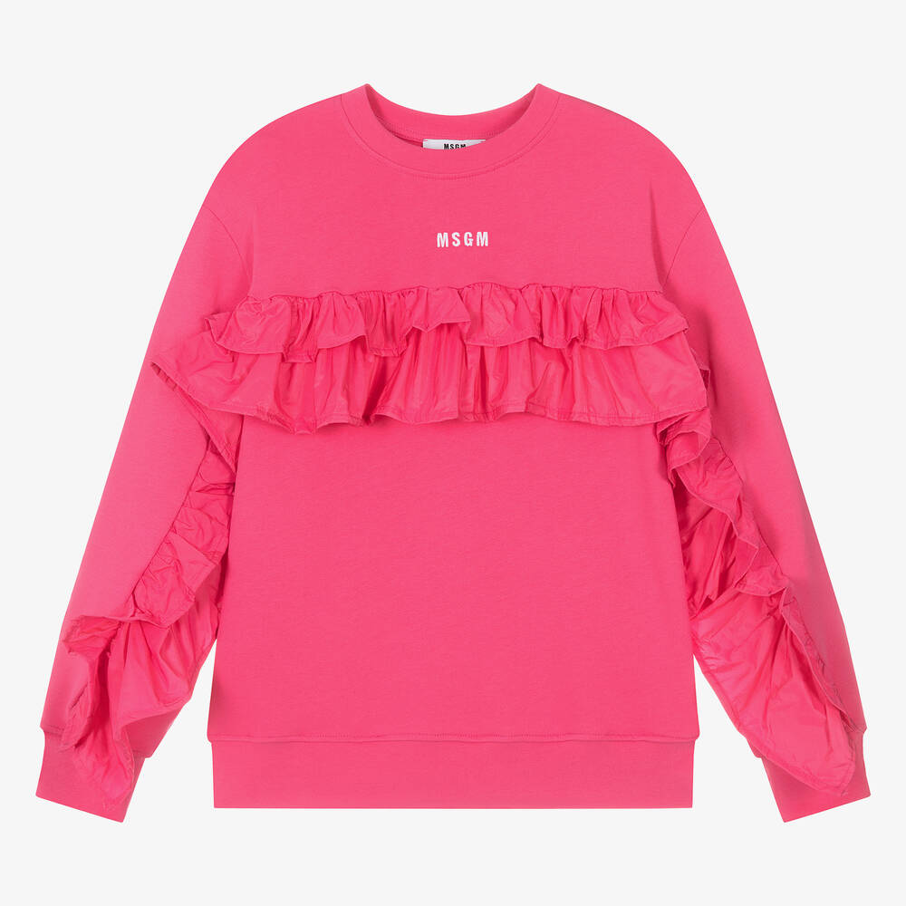 MSGM - Teen Girls Pink Cotton Ruffle Sweatshirt | Childrensalon