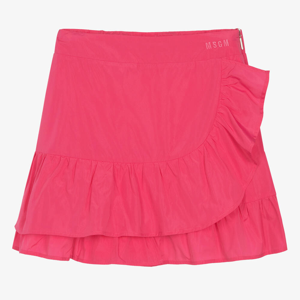 MSGM - تنورة تافتا لون زهري فيوشيا مزينة بكشكش | Childrensalon