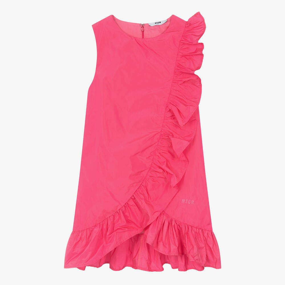 Msgm Teen Girls Pink Taffeta Ruffle Dress