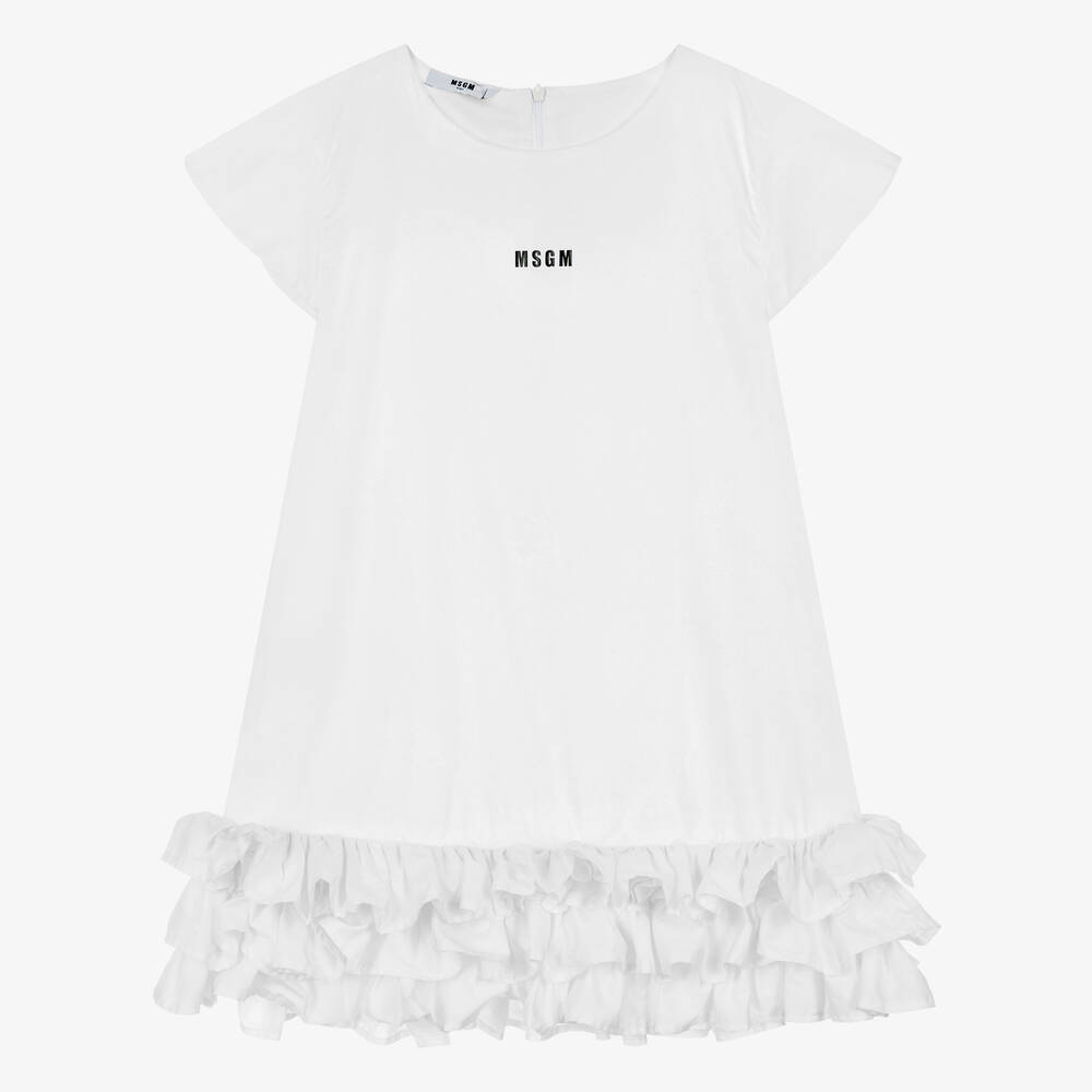 MSGM - فستان بوبلين لون أبيض للمراهقات | Childrensalon