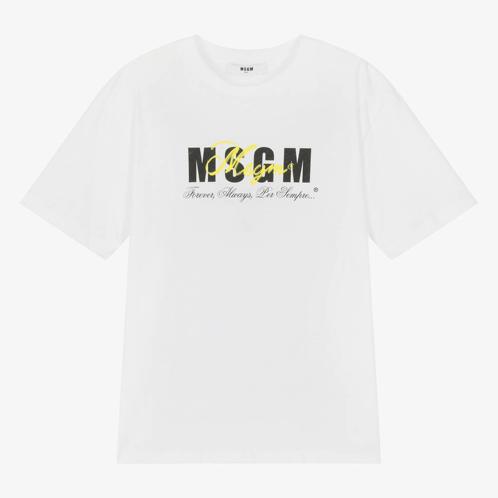 MSGM - Белая футболка из хлопкового джерси для девочек-подростков | Childrensalon