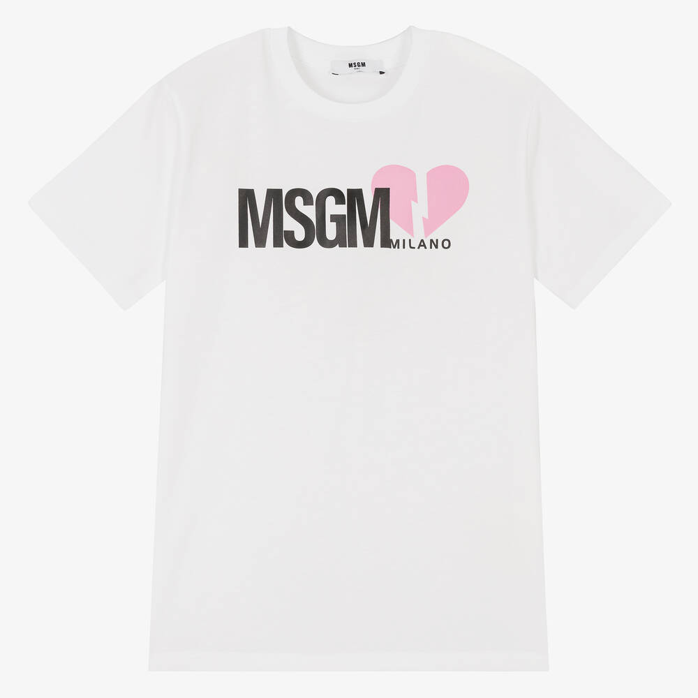 Msgm Teen Girls White Cotton Logo T-shirt