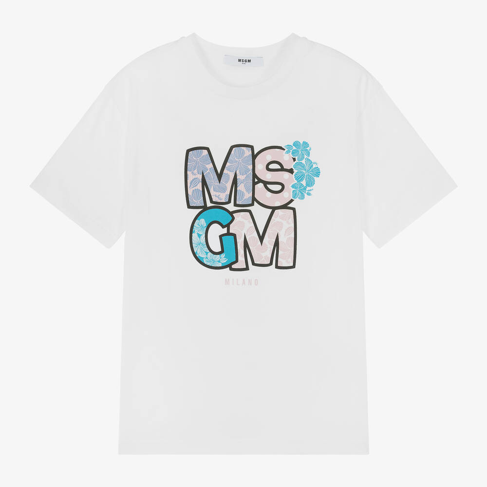 MSGM - تيشيرت قطن لون أبيض للمراهقات | Childrensalon