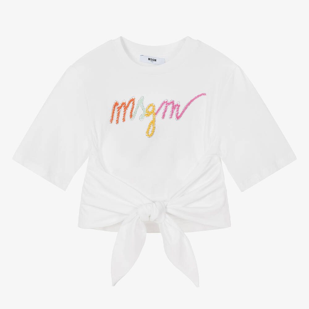 MSGM - Teen Girls White Cotton T-Shirt | Childrensalon
