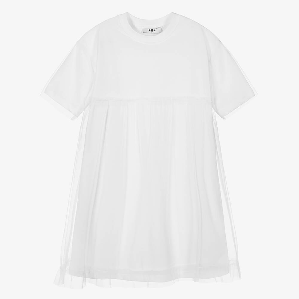 MSGM - Teen Girls White Cotton & Tulle Dress | Childrensalon