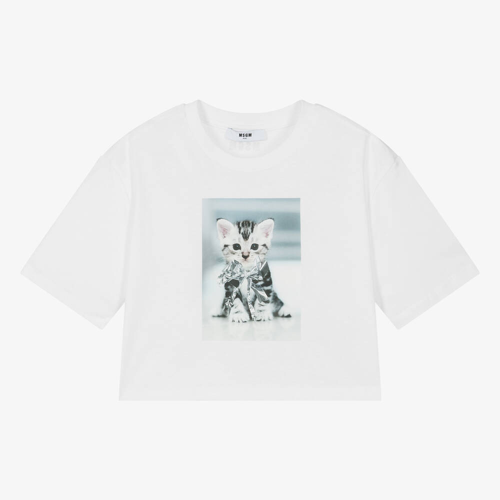 MSGM - T-shirt blanc court en coton ado fille | Childrensalon