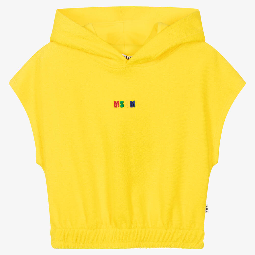 Msgm Teen Girls Yellow Hooded Logo Sweatshirt