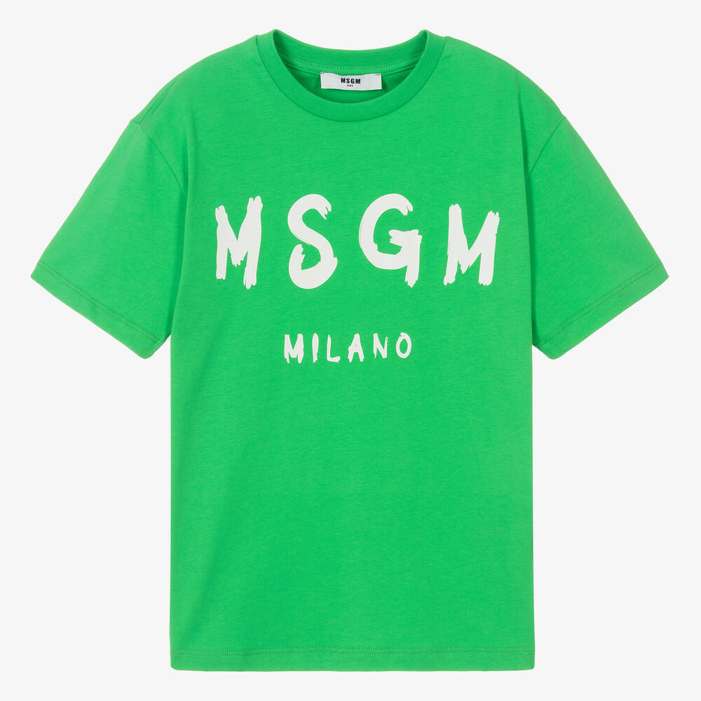 MSGM - Teen Green Cotton Crew Neck T-Shirt | Childrensalon