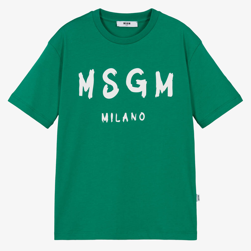 MSGM - Teen Green Cotton T-Shirt | Childrensalon