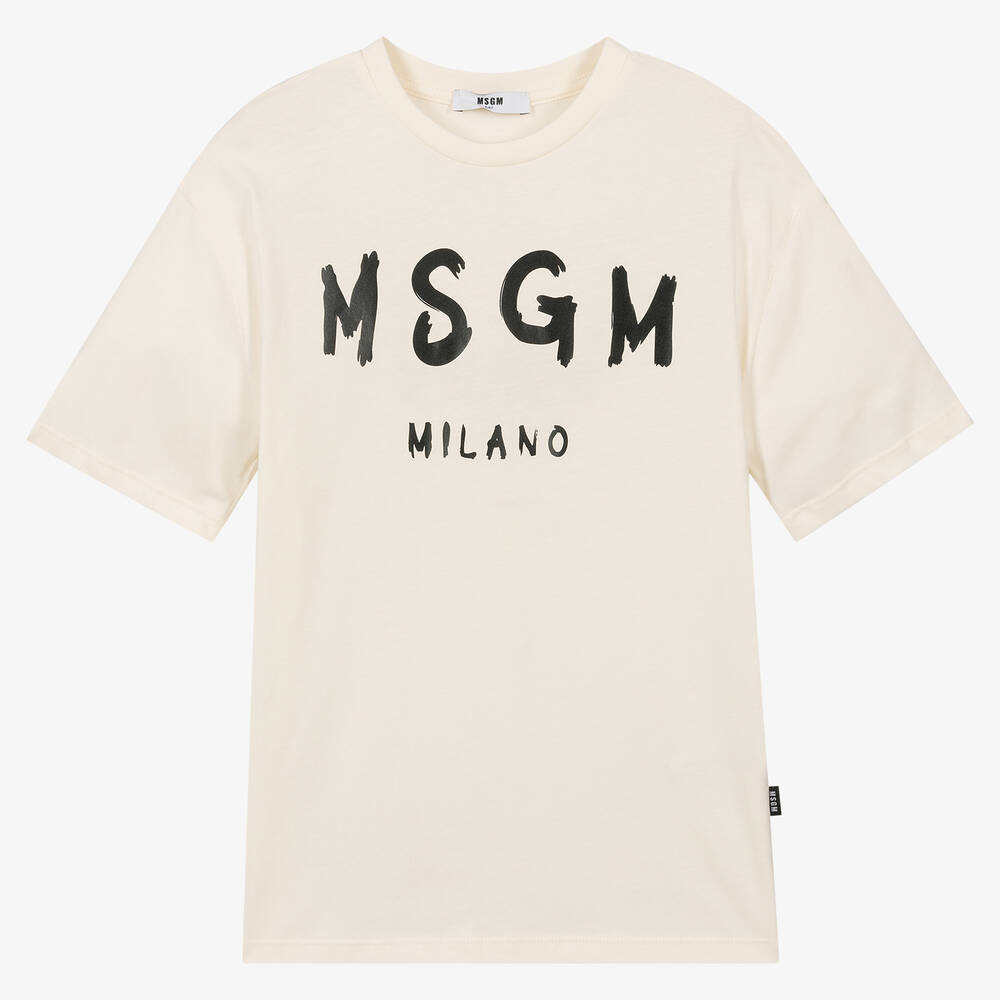 MSGM - Teen Ivory Cotton Crew Neck T-Shirt | Childrensalon